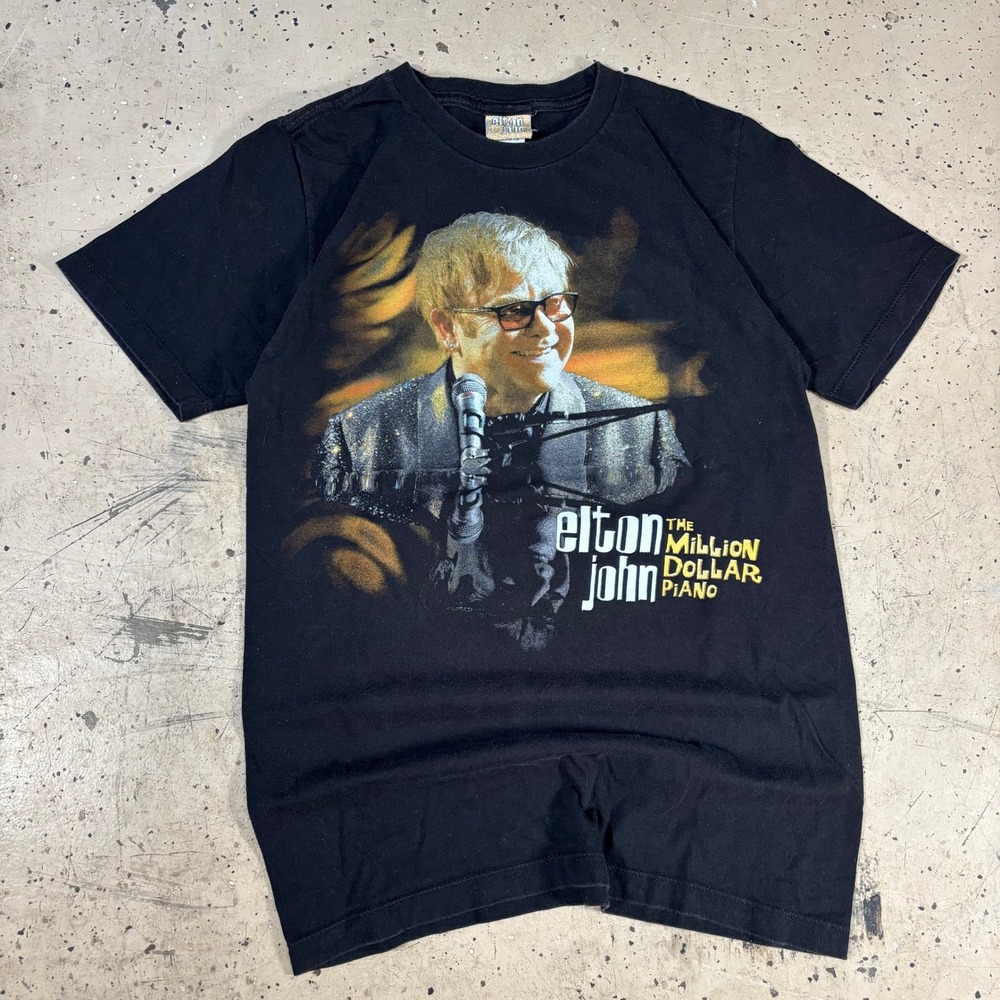 Elton John The Million Dollar Piano Tour Black Graphic T-Shirt Size Small